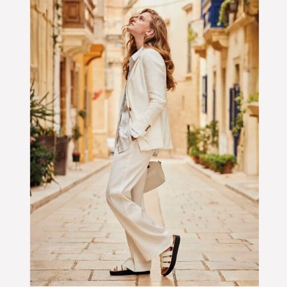 RW&CO Linen Blend Wide Leg Mid Rise Pants Off White Color Plus Size - Picture 2 of 13